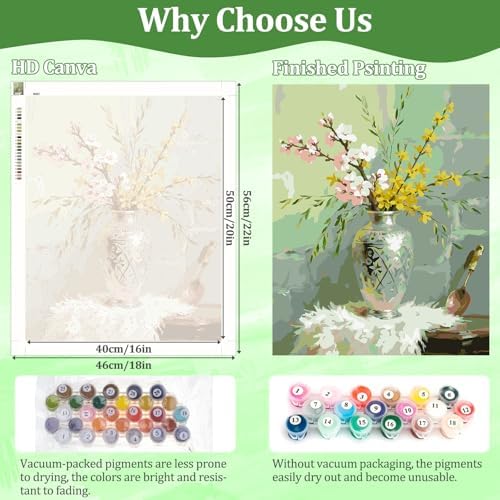 AIRDEA Flowers Paint by Numbers for Adults Beginner,Painting by Number Kits on Canvas,Frameless,16x20in DIY Acrylic Painting,Home Wall Decor,Peach Blossoms and Forsythia - Image 3