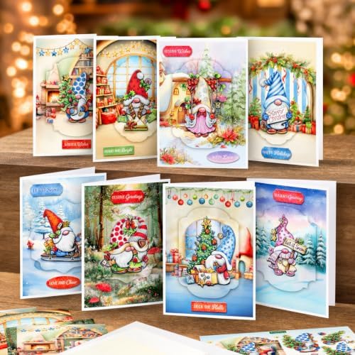 Katy Sue Cosy Christmas Gnomes Card Making Kit, Makes 8 Handmade Holiday Cards, Die Cut Toppers, Backgrounds & Foam Pads Included - Image 2