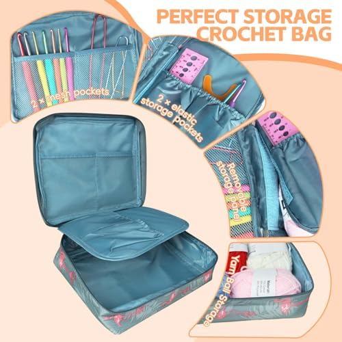58pcs Crochet Kit Beginners, Crochet Hook Set with Yarn, Portable Crocheting Kit for Starter, Ergonomic Crochet Needles Tools DIY Knitting Accessories for Experienced Crochet Lovers, Flamingo - Image 3