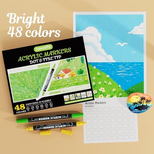 nauets 48 Colors Precision Dual Tip Acrylic Paint Markers Pens - Dot & Fine - Image 6
