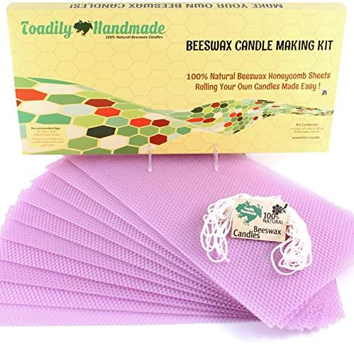 Make Your Own Beeswax Candle Kit - Includes 10 Full Size 100% Beeswax Honeycomb Sheets in Lavender and Approx. 6 Yards (18 Feet) of Cotton Wick. Each Sheet Measures Approx. 8" x 16 1/4". by ToadilyHandmadeBeeswaxCandles