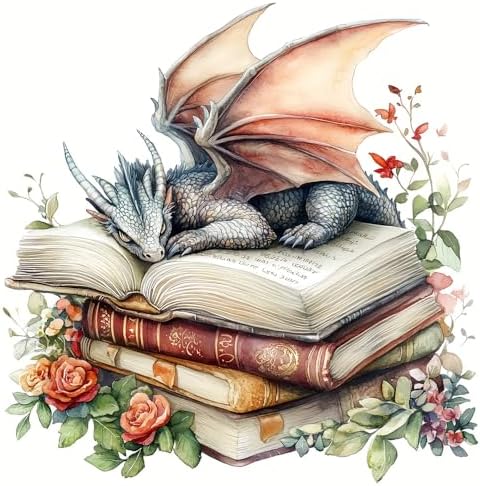 TCDZMYGS Stamped Cross Stitch Kits for Beginners-Book Dragon,14x14in by TCDZMYGS