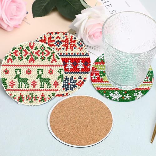 DOTZSO 8 Pcs Christmas Diamond Painting Coasters with Holder Diamond Art Coasters for Beginners Adults & Beginner Diamond Art Kits for Adults Craft Supplies - Image 6