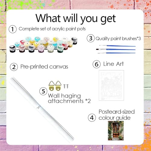 NZNANCHU Door Paint by Numbers Kit for Adults,Yellow Flower Painting by Numbers Kits on Canvas for Beginner, DIY Watercolor Oil Painting for Birthday Gift Relax Decor (Front Door - 02) - Image 5
