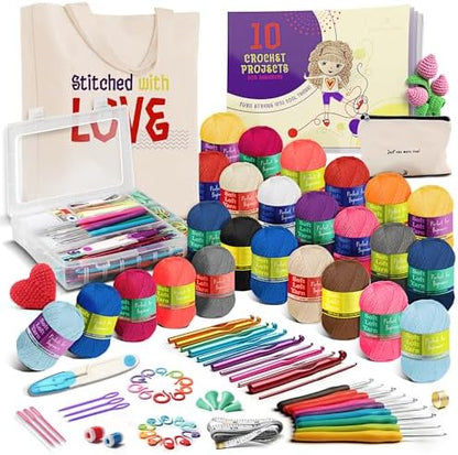 Hearth & Harbor Crochet Kit 80 Piece with 2500 Yards Assorted Yarn Kit, Ergonomic Hooks, Crocheting Instruction, Knitting & Crochet Supplies - Beginner Crochet Kits for Adults, Ideal for Amigurumi by HearthHarbor