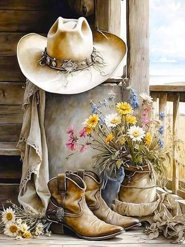Diamond Art Kits for Adults, Rustic Boots Diamond Painting Kits for Adults by croshom