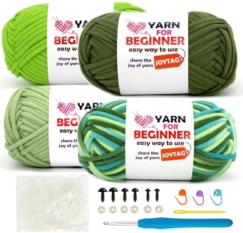 4 Pack Rainbow Beginner Crochet Yarn for Crocheting and Knitting Multicolor Cotton Crochet Yarn for Beginners with Easy-to-See Stitches Cotton-Nylon Blend Easy Yarn for Beginners(Green Tone) by JOYTAG