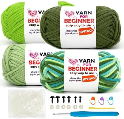 4 Pack Rainbow Beginner Crochet Yarn for Crocheting and Knitting Multicolor Cotton Crochet Yarn for Beginners with Easy-to-See Stitches Cotton-Nylon Blend Easy Yarn for Beginners(Green Tone) by JOYTAG