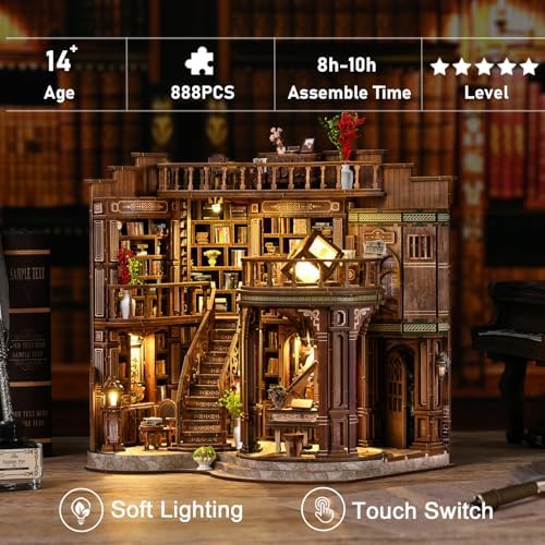 DIY Miniature House Kit, Mini House Building Kit, DIY Book Nook Kit, Tiny Model House for Adults to Build, Beginner 3D Wooden Book Nook, for Family Friends (Book Hall) - Image 4