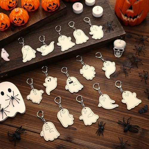 RattanView 24 Pcs Halloween Ghost Craft Keychains DIY Keychain, 12 Styles - Image 4