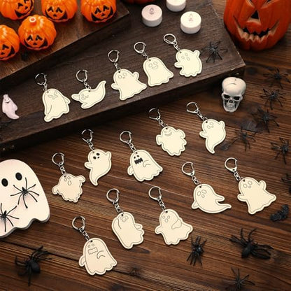 RattanView 24 Pcs Halloween Ghost Craft Keychains DIY Keychain, 12 Styles - Image 4