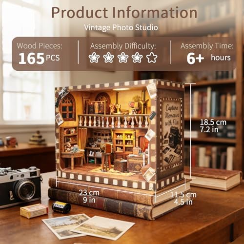 BELEEV Book Nook Kit for Adult and Teens,3D Wooden Puzzle (Photo Studio) - Image 3