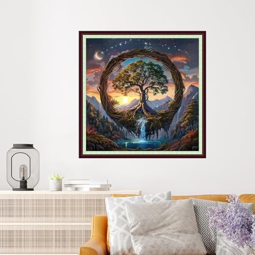 Dooxvey Cross Stitch Kits for Adults Beginners,Full Range of Cross-Stitch Stamped Kits Needlepoint Kits for Beginners Embroidery Kits 11CT Cross Stitch Patterns-Magic Tree 18x18 inch - Image 2