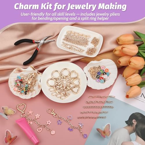selizo 404Pcs Charms Lip Gloss Keychain Making Kit, DIY Craft Supplies with Charms, Key Chain Hooks, Jump Rings, Lobster Clasps, Chains, Jewelry Making Kit for Custom Keychains, Bags, Valentines Gifts - Image 4