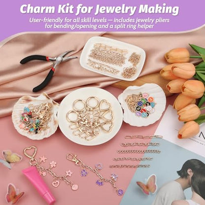 selizo 404Pcs Charms Lip Gloss Keychain Making Kit, DIY Craft Supplies with Charms, Key Chain Hooks, Jump Rings, Lobster Clasps, Chains, Jewelry Making Kit for Custom Keychains, Bags, Valentines Gifts - Image 4