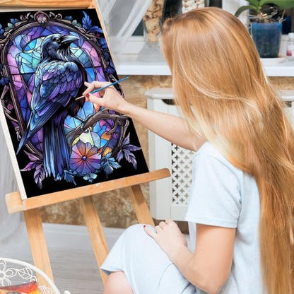 Bowetile Raven Stained Glass Framed Paint by Numbers for Adults, Gothic Crow Adults' Paint-by-Number Kits on Canvas, Acrylic Number Painting Kits Halloween Gifts for Home Decor, 8x12in - Image 3