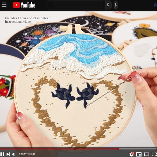 Crafmanoe Beach Embroidery Kits for Beginners Adults, Coastal Stamped Cross Stitch Kits for Beginners Adults, Hand Embroidery Needlepoint Starter Kits, Valentine's Day Gift for Women (Video Tutorial) - Image 3
