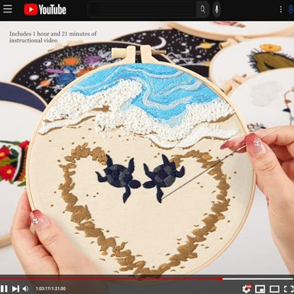 Crafmanoe Beach Embroidery Kits for Beginners Adults, Coastal Stamped Cross Stitch Kits for Beginners Adults, Hand Embroidery Needlepoint Starter Kits, Valentine's Day Gift for Women (Video Tutorial) - Image 3