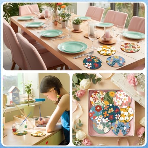 Reallnaive 8 Pcs Flower Paint by Numbers Kit for Adults Floral Coasters - Image 6