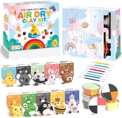 Air Dry Clay Kit for Kids 3+, 10PC Modeling Clay Animal Blind Box Craft by Plunack