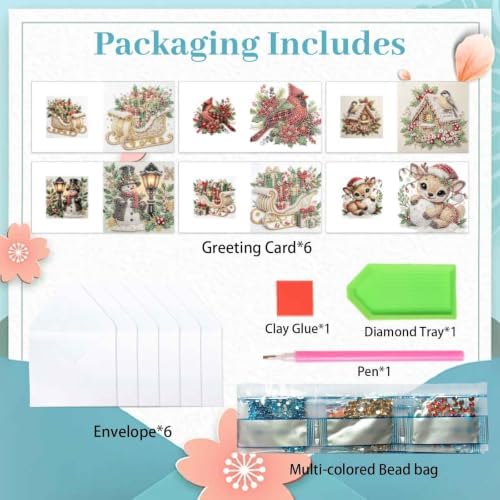Artiphile DIY Pearl Art Painting Greeting Card Set Crafts Decor 6-Piece Foldable Cards Kit with Envelopes and Tools for Holiday Wishes Adult Crafting Project-Christmas - Image 4