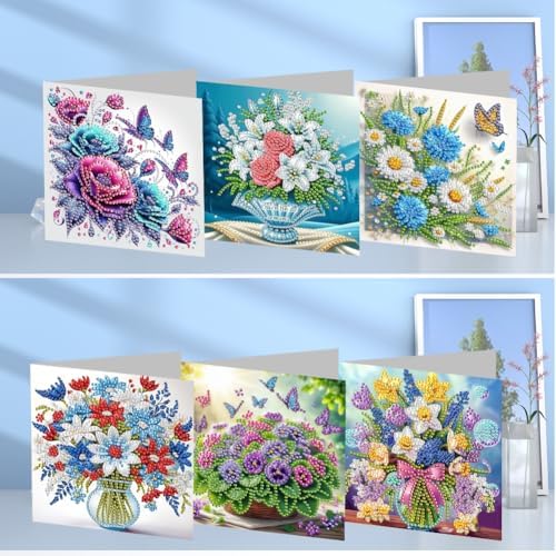 6 Pcs Diamond Painting Greeting Cards Kit Rose Lily Daisy Flowers with Envelopes, 5D DIY Special Shaped Rhinestone Art Card Making Kits for Adults, Holiday Blessing Postcards, Creative Craft Gifts - Image 7
