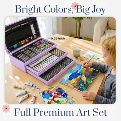 194 Piece Deluxe Art Set, Painting Drawing Art Supplies with 4 Drawing Pads, Acrylic Paints, Crayons, Colored Pencils Set in Wooden Case, Art Kit Gift Box for Kids, Teens, Adults, Artists, Beginners - Image 3