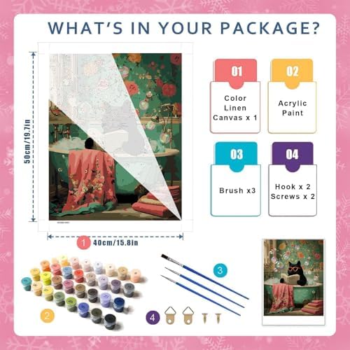 HITO Cat Paint by Numbers Kit for Adults 16x20 Inch Frameless - Image 2
