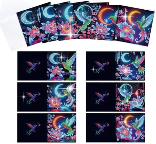 MVVMTOP 6pcs Diamond Painting Greeting Card with envelopes, DIY Hummingbird Diamond Art Greeting Card for Blessing and Wish Special Shaped Arts Crafts for Christmas Birthday Thanksgiving Day Holiday by MVVMTOP