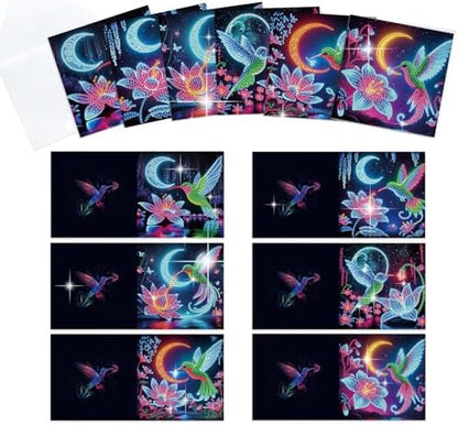 MVVMTOP 6pcs Diamond Painting Greeting Card with envelopes, DIY Hummingbird Diamond Art Greeting Card for Blessing and Wish Special Shaped Arts Crafts for Christmas Birthday Thanksgiving Day Holiday by MVVMTOP
