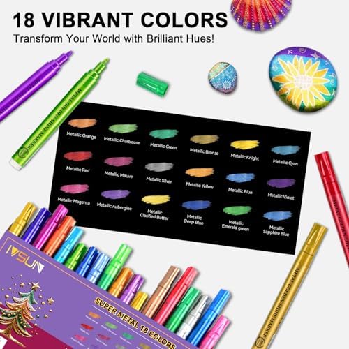 IVSUN Metallic Markers, 18 Colors Glitter Acrylic Gold Paint Pens - Image 2