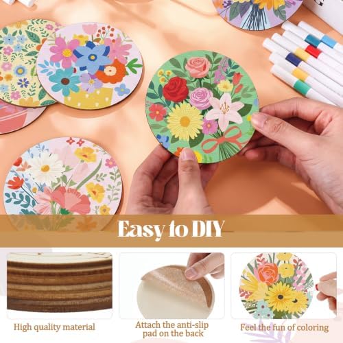 Reallnaive 77 Pcs Wooden Coasters Paint Kit, Flower - Image 3