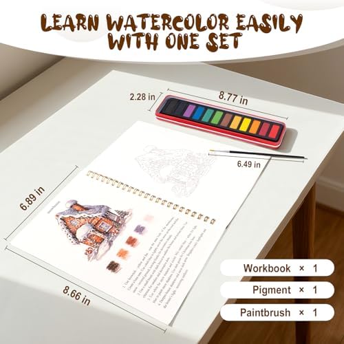 Christmas Watercolor Workbook for Adults, Beginner Friendly Watercolor Painting Kit Winter Water Coloring Book, Nature-Themed Practice Art Gift Water Color Paint Book with Palette and Brush - Image 3