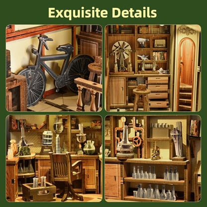 MiniCity Public Library Book Nook Kit, 3D Wooden Bookshelf Puzzle with LED - Image 4