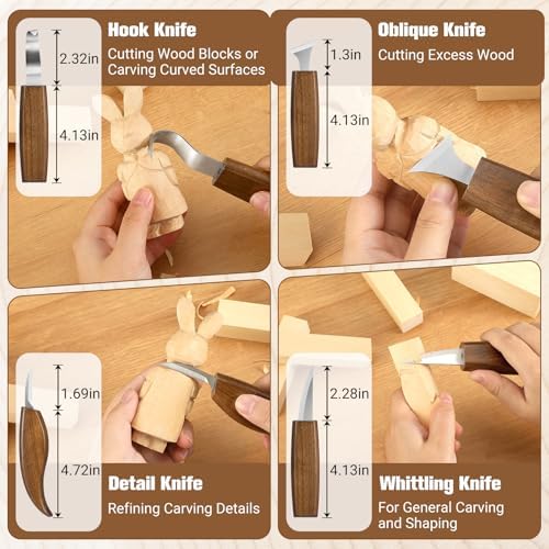 KINGBRO 20 PCS Wood Carving Kit for Beginners, Whittling Kit for Beginner and Kids, Wood Carving Tools with Safety Protection. 8 pcs Whittling Knife Wood Carving Set with 2 pcs Custom Sticker - Image 4