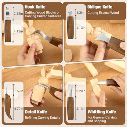 KINGBRO 20 PCS Wood Carving Kit for Beginners, Whittling Kit for Beginner and Kids, Wood Carving Tools with Safety Protection. 8 pcs Whittling Knife Wood Carving Set with 2 pcs Custom Sticker - Image 4