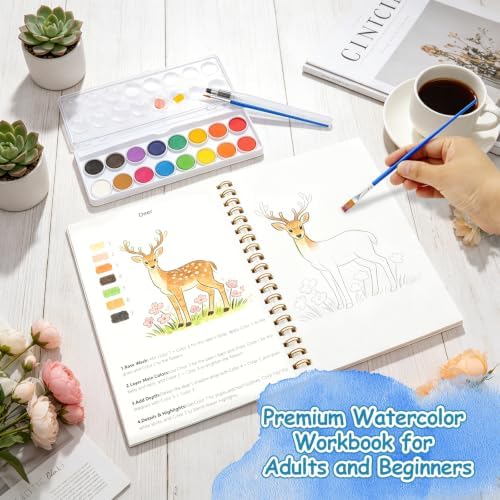 Watercolor Workbook for Adults – Watercolor Coloring Book with 14 Watercolor Paintings, 16 Colors, 3 Brushes & Color Mixing Guide – Large 200GSM Paper for Beginners & Art Enthusiasts - Image 6