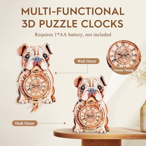 3D Wooden Puzzles for Adults-Bulldog Clock Puzzle-Adult Crafts - Image 5