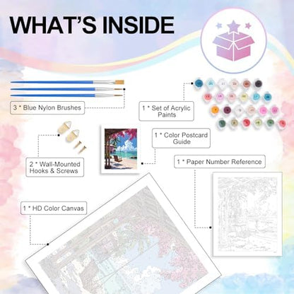 Paint by Numbers Kit for Adults, Tropical Beach Number Painting Canvas Kit - Image 4