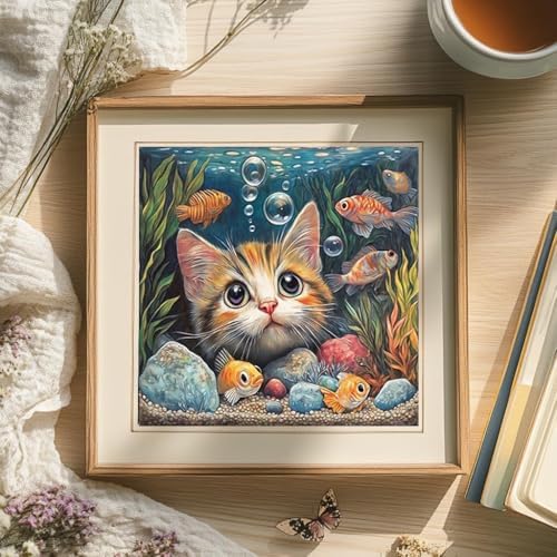 Cat Fish Funny Paint by Numbers Kit for Adults Framed Canvas Frameworkless - Image 5