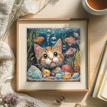 Cat Fish Funny Paint by Numbers Kit for Adults Framed Canvas Frameworkless - Image 5