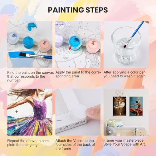 HEIBAGO 4 Pack Framed Paint by Numbers Kit for Adults Beginner, Adult Paint by Number Kits Dancing Girl, Ballerina DIY Paint by Numbers for Adults,Small Easy Acrylic Oil Painting for Wall Decor 8x12In - Image 5
