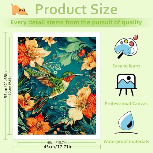 Reivworl Hummingbird Paint by Numbers Kit for Adults Beginner 16×20 inch - Image 4