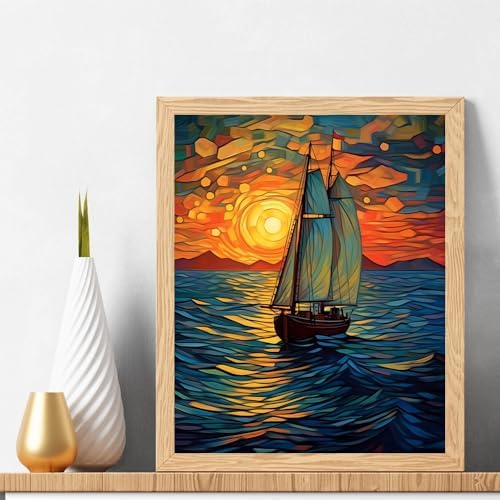Natuyalo Paint by Numbers for Adults - DIY Adult Paint by Number Kits Painting on Canvas Sailboat Painting by Numbers for Beginners, Sunset Landscape Art Craft Kits for Adults (16x20 Inch) - Image 2