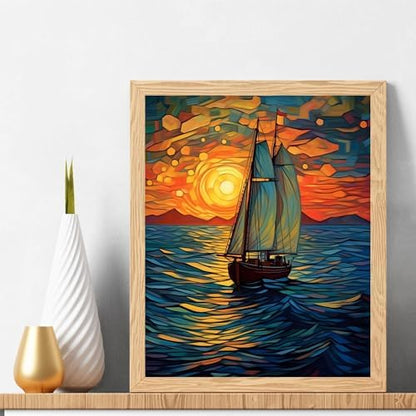 Natuyalo Paint by Numbers for Adults - DIY Adult Paint by Number Kits Painting on Canvas Sailboat Painting by Numbers for Beginners, Sunset Landscape Art Craft Kits for Adults (16x20 Inch) - Image 2