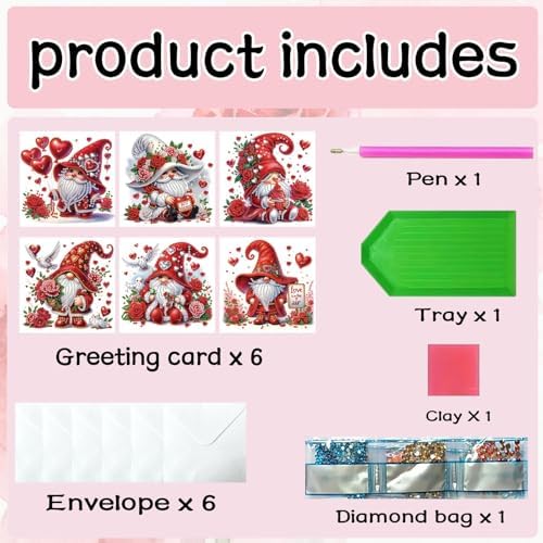 6Pcs Valentine’s Day Greeting Card DIY Diamond Art Painting Greeting Cards Special Shaped Diamond Blessing Folding Card Kit Arts Crafts for Holiday Festival-Goblin - Image 7