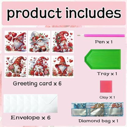 6Pcs Valentine’s Day Greeting Card DIY Diamond Art Painting Greeting Cards Special Shaped Diamond Blessing Folding Card Kit Arts Crafts for Holiday Festival-Goblin - Image 7