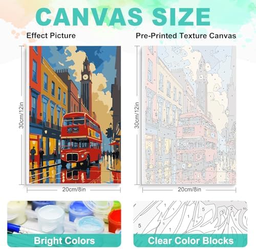 GEEHEIY Framed Paint by Numbers Kit for Adults, London Red Bus, 8 x 12 Inch - Image 3