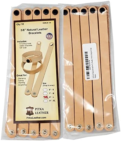 5/8 Inch Natural Cowhide Leather Bracelets Set of 10 - Leather Bracelets are Great for Stamping - Perfect Choice for Group Projects, Youth Camps - 6",7",8" and 9" Snap to Snap - Image 4