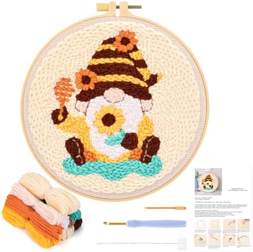JSRQT Honey Gnomes Punch Needle Kit for Beginners, Punch Needle Embroidery Starter Kit for Adult Kids, DIY Cross Stitch Rug Hooking Craft Beginners Kit with Tools for Home Decor by JSRQT